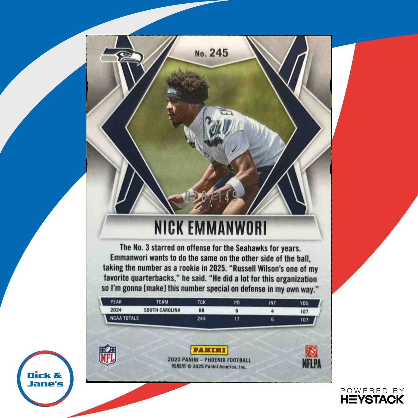 2025 Panini Phoenix Nick Emmanwori Green Winter 8/149 #245 RC Seattle Seahawks