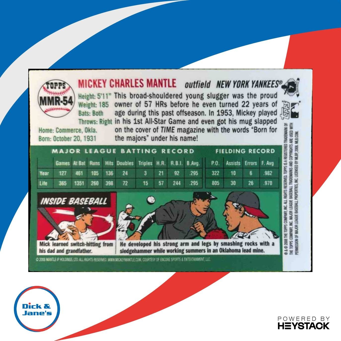 2008 Topps Mickey Mantle Reprints Gold #MMR-54 New York Yankees