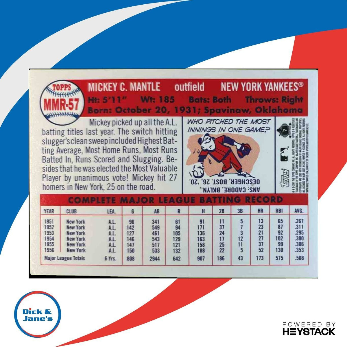 2007 Topps Mickey Mantle GAME USED Memorabilia #MMR-57 MEM New York Yankees
