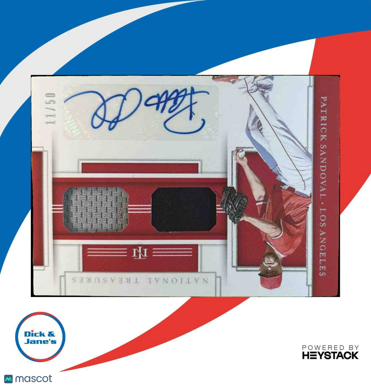 2020 National Treasures Patrick Sandoval Game Gear Dual Patch Auto /50 RC Angels