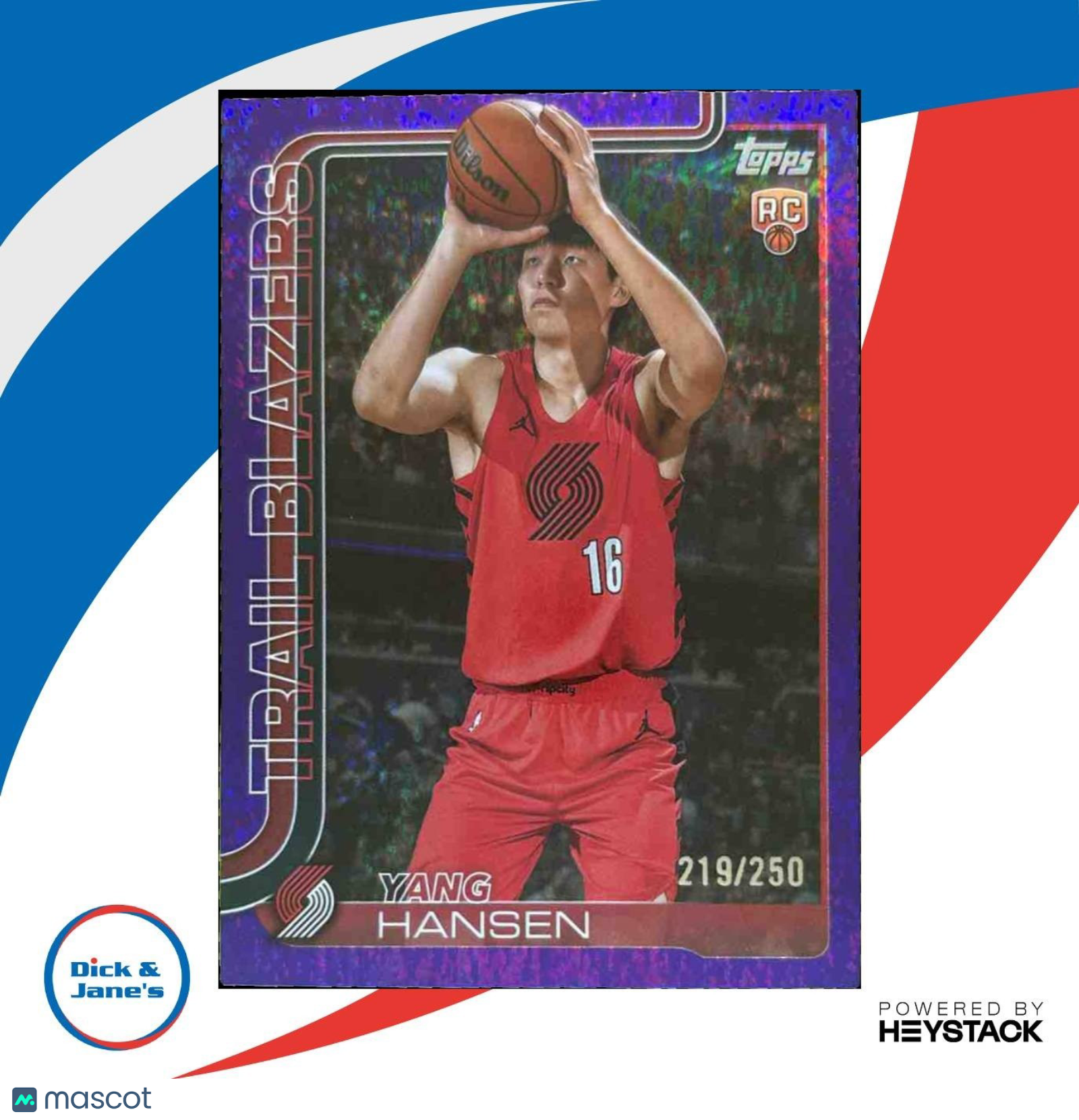 2025-26 Topps Yang Hansen Purple Rainbow 219/250 #216 RC Portland Trail Blazers