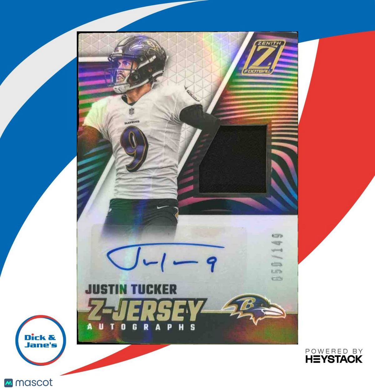 2023 Panini Zenith Justin Tucker Z Jersey Auto /149 MEM Baltimore Ravens