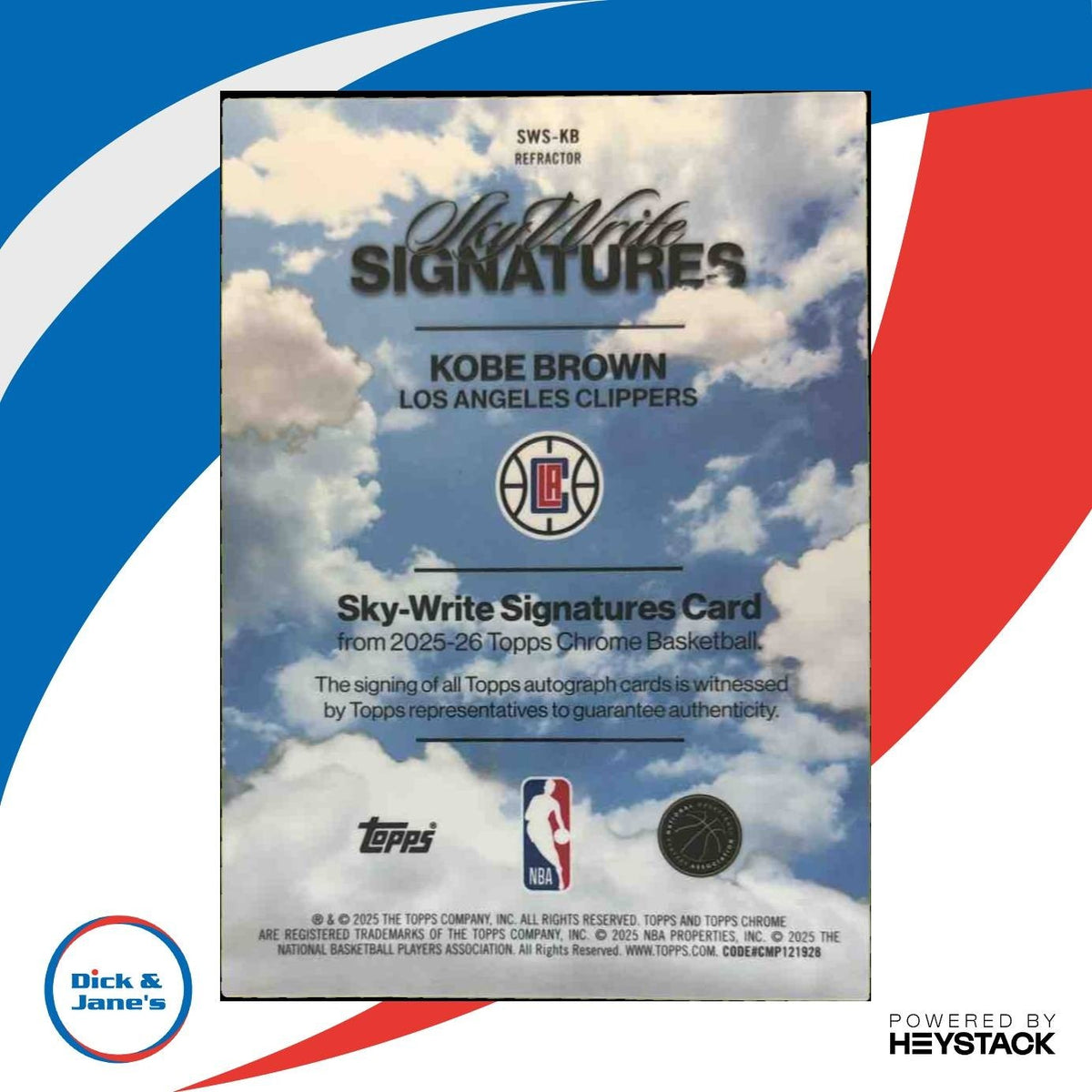 2025-26 Topps Chrome Kobe Brown SkyWrite Signatures Auto Los Angeles Clippers