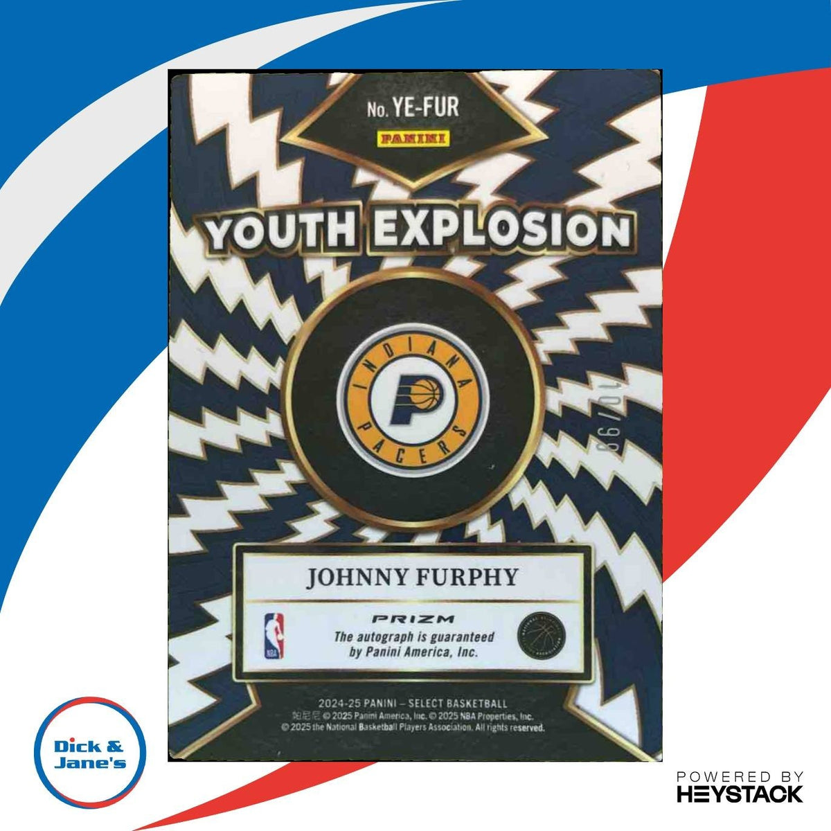 2024-25 Select Johnny Furphy Youth Explosion Signatures Red /99 RC Auto Pacers