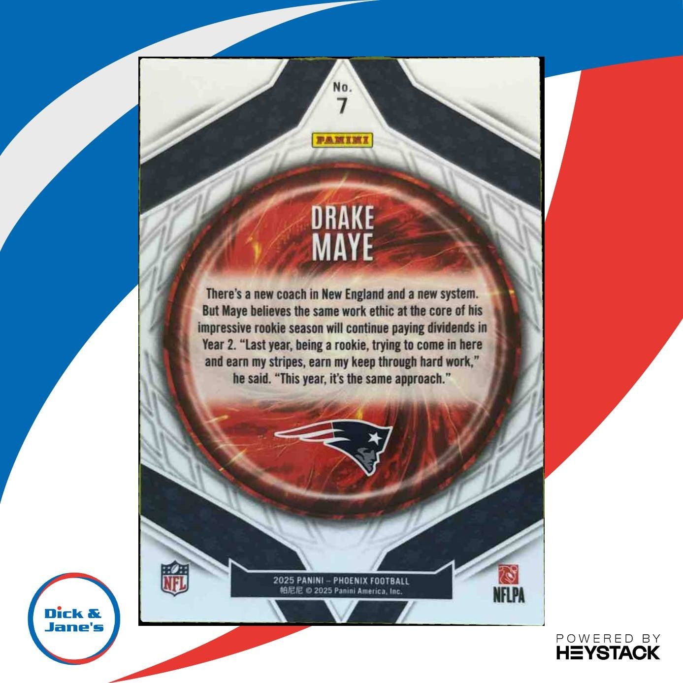2025 Panini Phoenix Drake Maye Paragon #7 New England Patriots