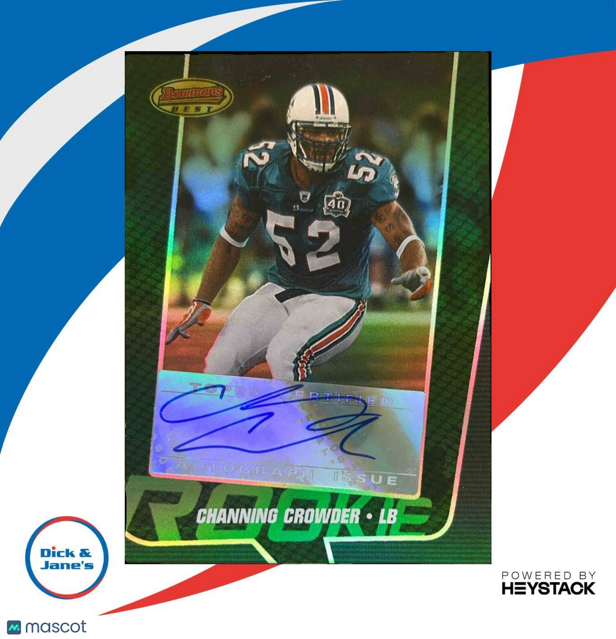 2005 Bowman's Best Channing Crowder Green 480/599 #159 Auto RC Miami Dolphins