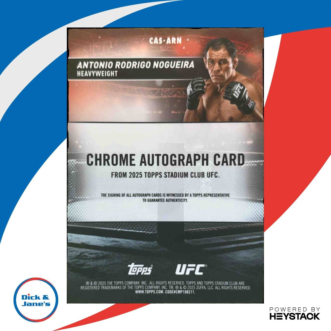 2025 Topps UFC Stadium Club Antonio Rodrigo Nogueira Chrome Auto REFRACTOR