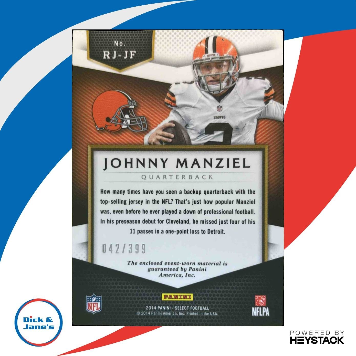 2014 Panini Select Johnny Manziel Rookie Jerseys /399 #RJ-JF RC Cleveland Browns