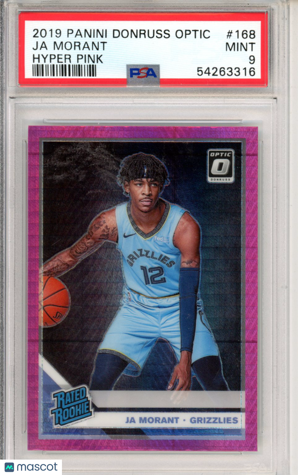 2019 Donruss Optic Ja Morant Hyper Pink Rookie #168 PSA 9 Memphis Grizzlies