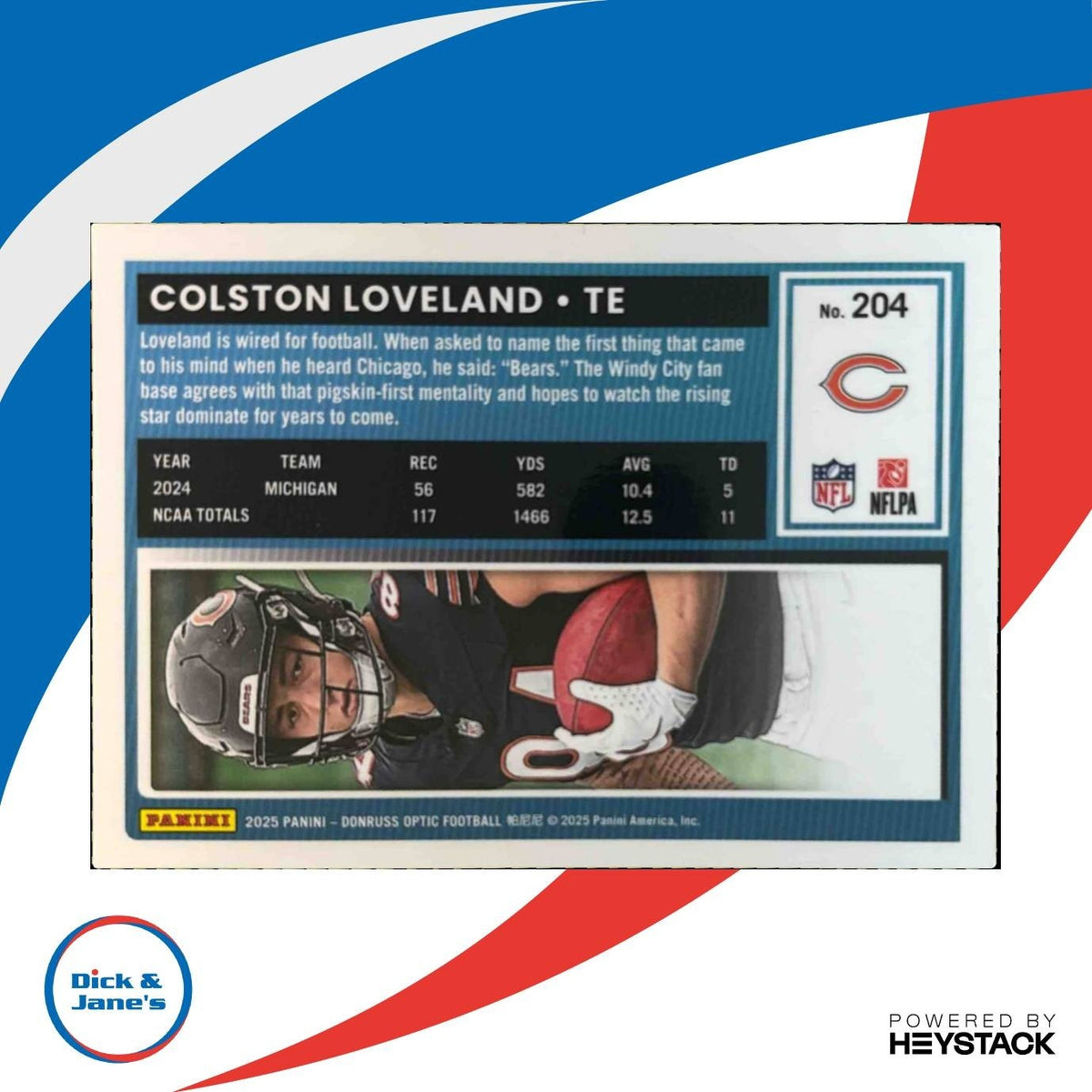 2025 Panini Donruss Optic Colston Loveland Rated Rookie #204 Chicago Bears
