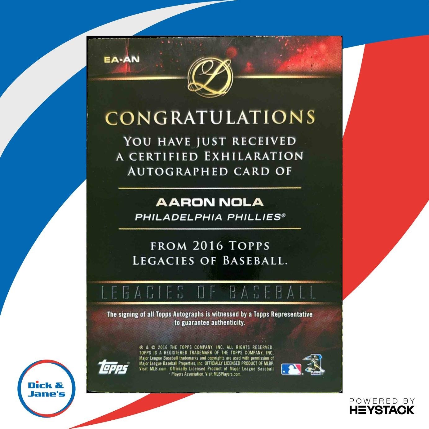 2016 Topps Legacies of Baseball Aaron Nola Exhilaration Auto /50 RC Phillies