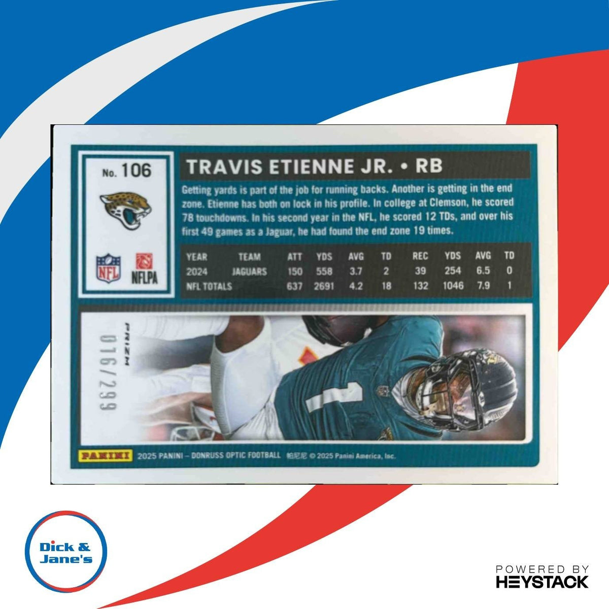 2025 Donruss Optic Travis Etienne Jr. Orange /299 #106 Jacksonville Jaguars