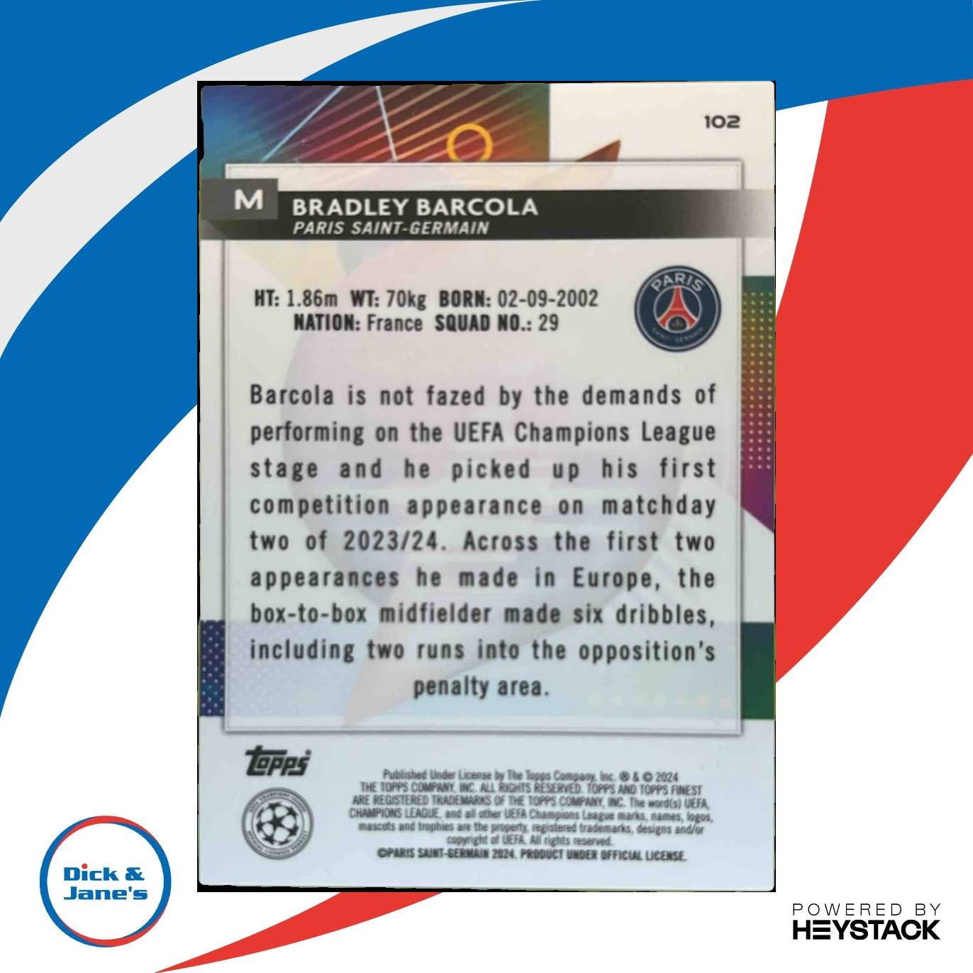 2023-24 Topps Finest Bradley Barcola Speckle Green /125 #102 RC Germain