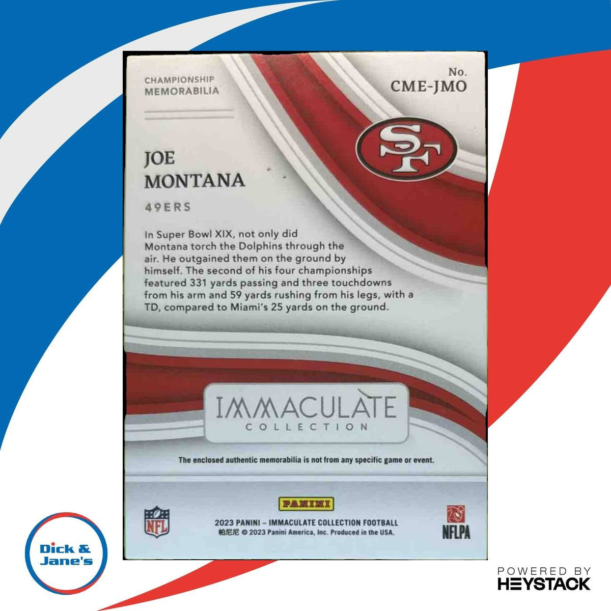 2023 Immaculate Collection Joe Montana Championship Memorabilia /99 MEM 49ers