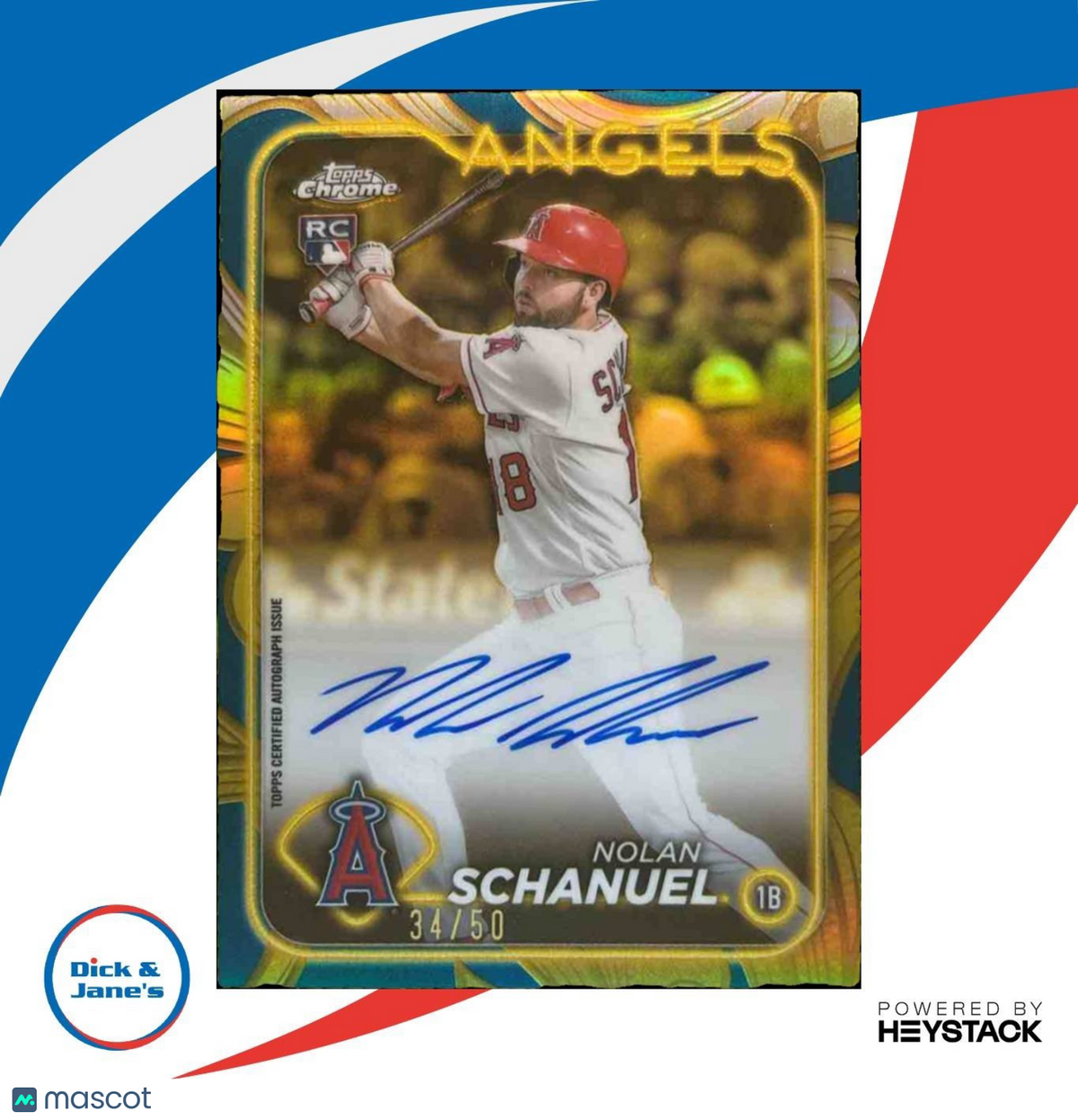 2024 Topps Gilded Collection Nolan Schanuel Chrome Gold Auto Blue-Gold /50 Angel