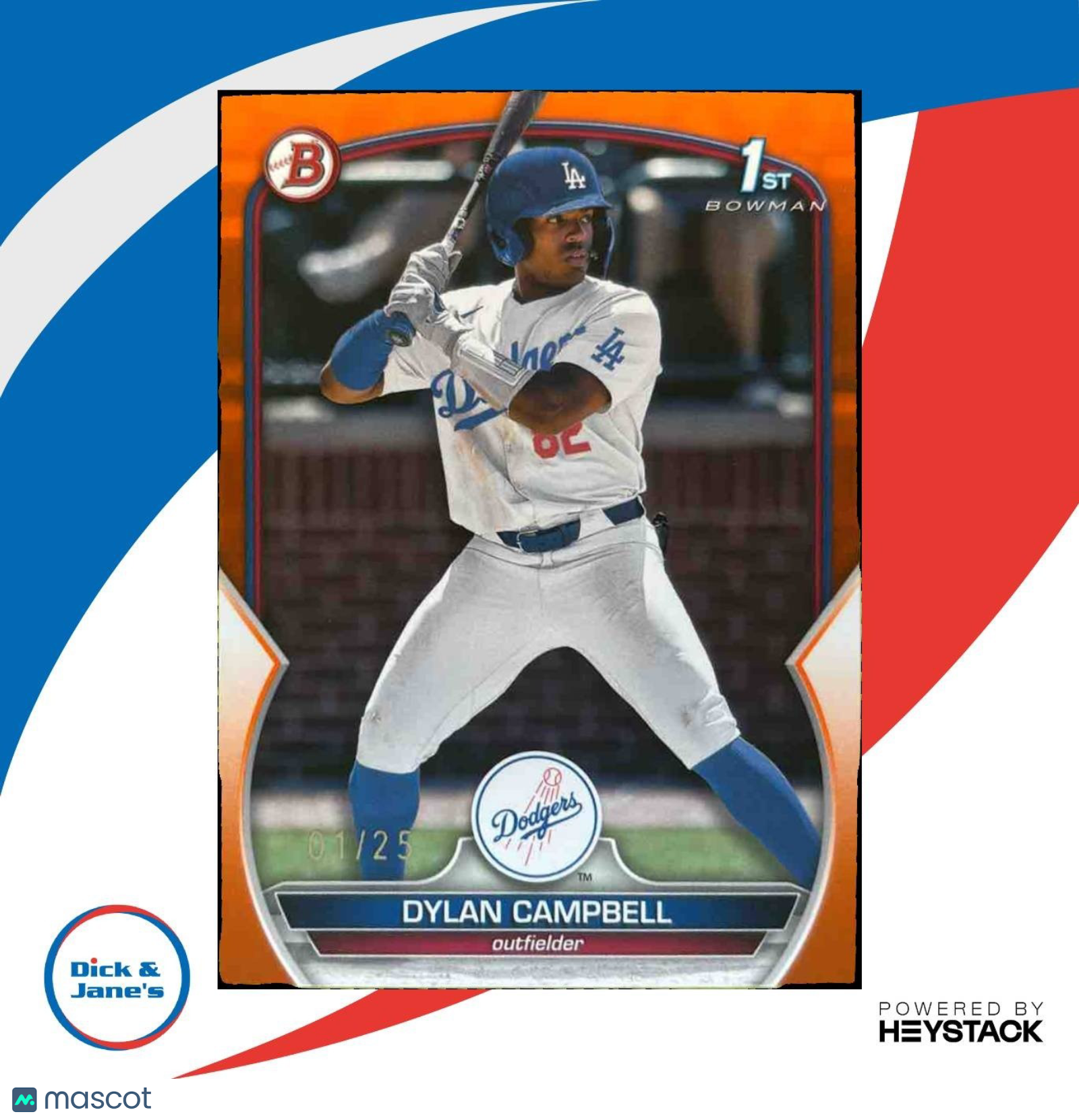 2023 Bowman Draft Dylan Campbell Orange 1/25 #BD-181 1st Prospect Dodgers