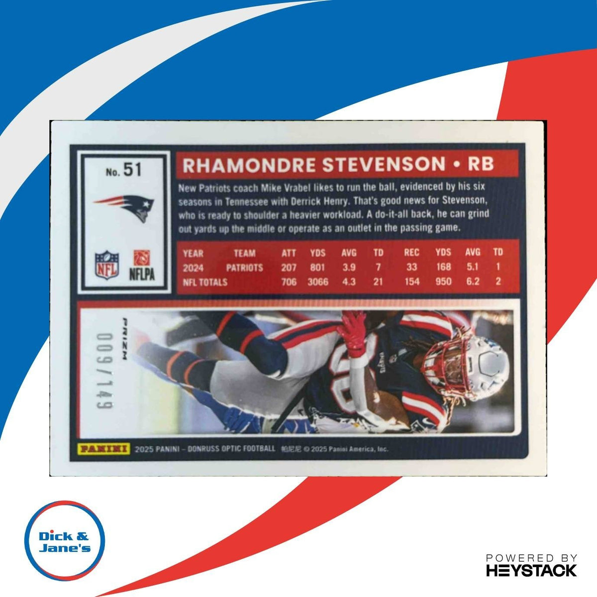 2025 Panini Donruss Optic Rhamondre Stevenson Red /149 #51 New England Patriots