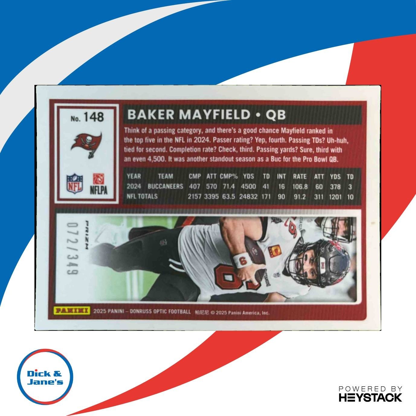 2025 Panini Donruss Optic Baker Mayfield Aqua /349 #148 Tampa Bay Buccaneers