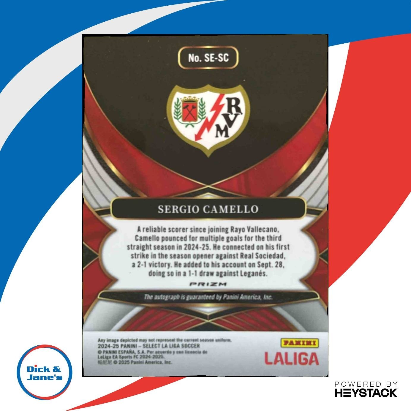 2024-25 Panini Select La Liga Sergio Camello Signatures Auto Rayo Vallecano