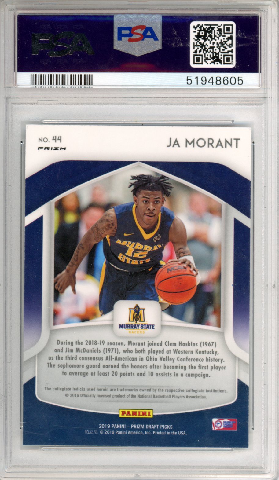 2019 Prizm Draft Picks Ja Morant Silver Rookie #44 PSA 9 Memphis Grizzlies