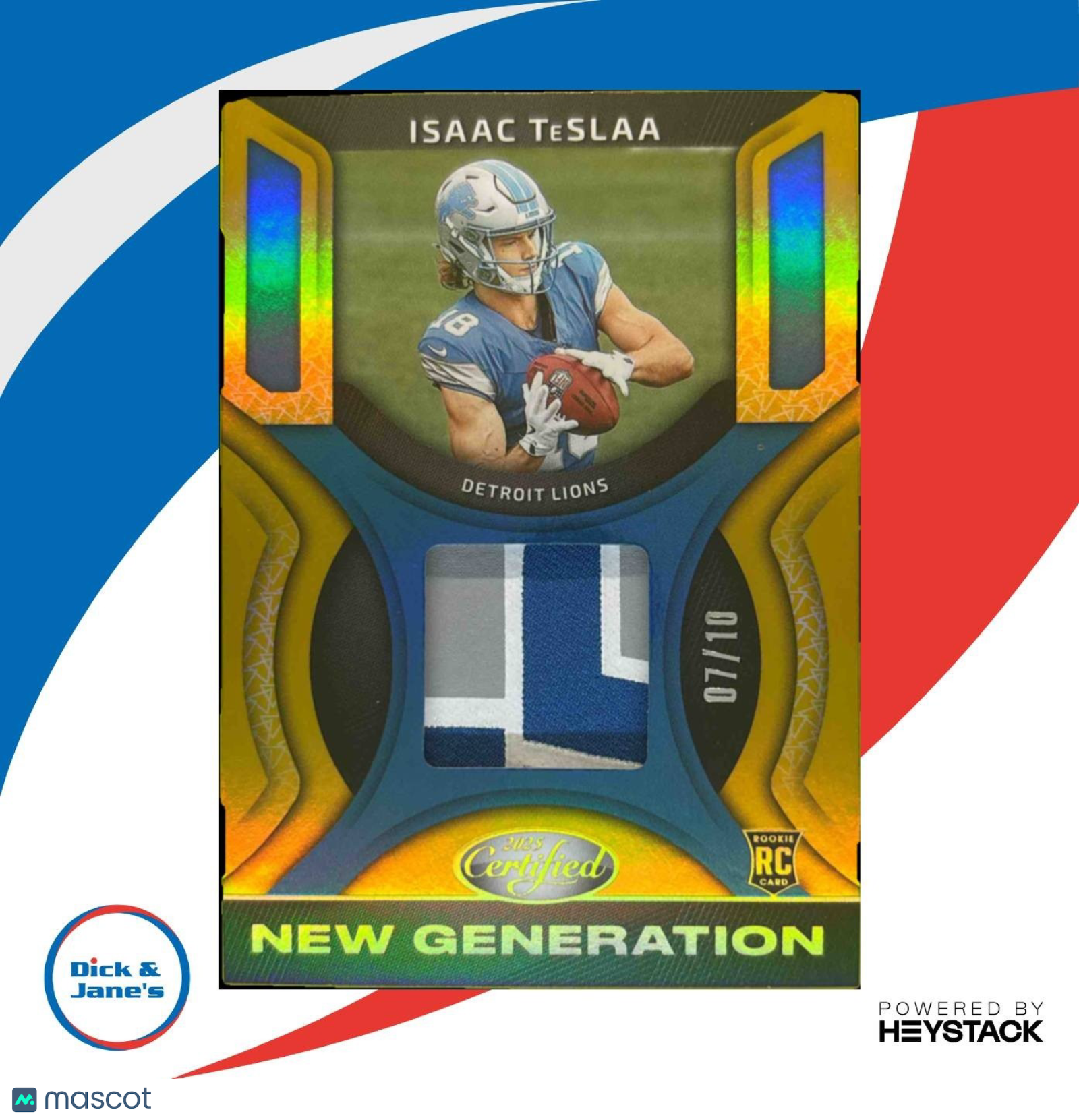 2025 Panini Certified Isaac TeSlaa New Generation Jerseys Mirror Gold /10 Lions