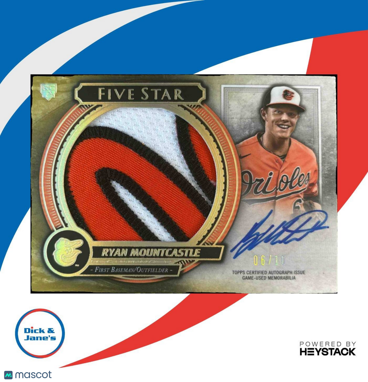 2021 Topps Five Star Ryan Mountcastle Auto Jumbo Relic Gold /10 RC Orioles