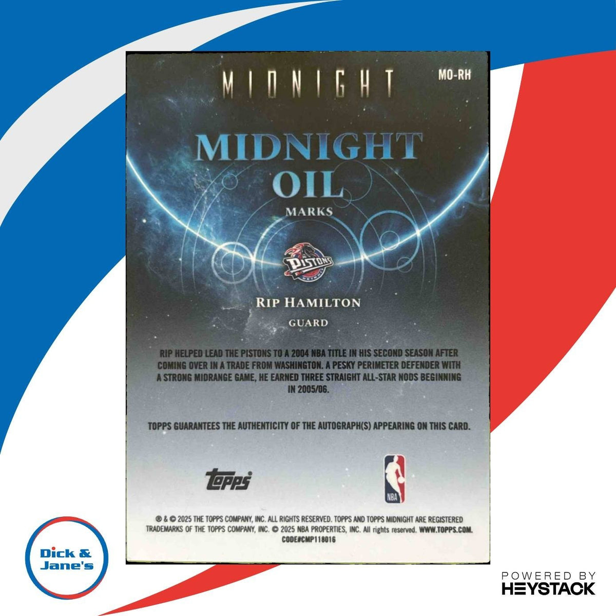 2025-26 Topps Midnight Rip Hamilton Oil Marks Dusk /75 Auto Detroit Pistons