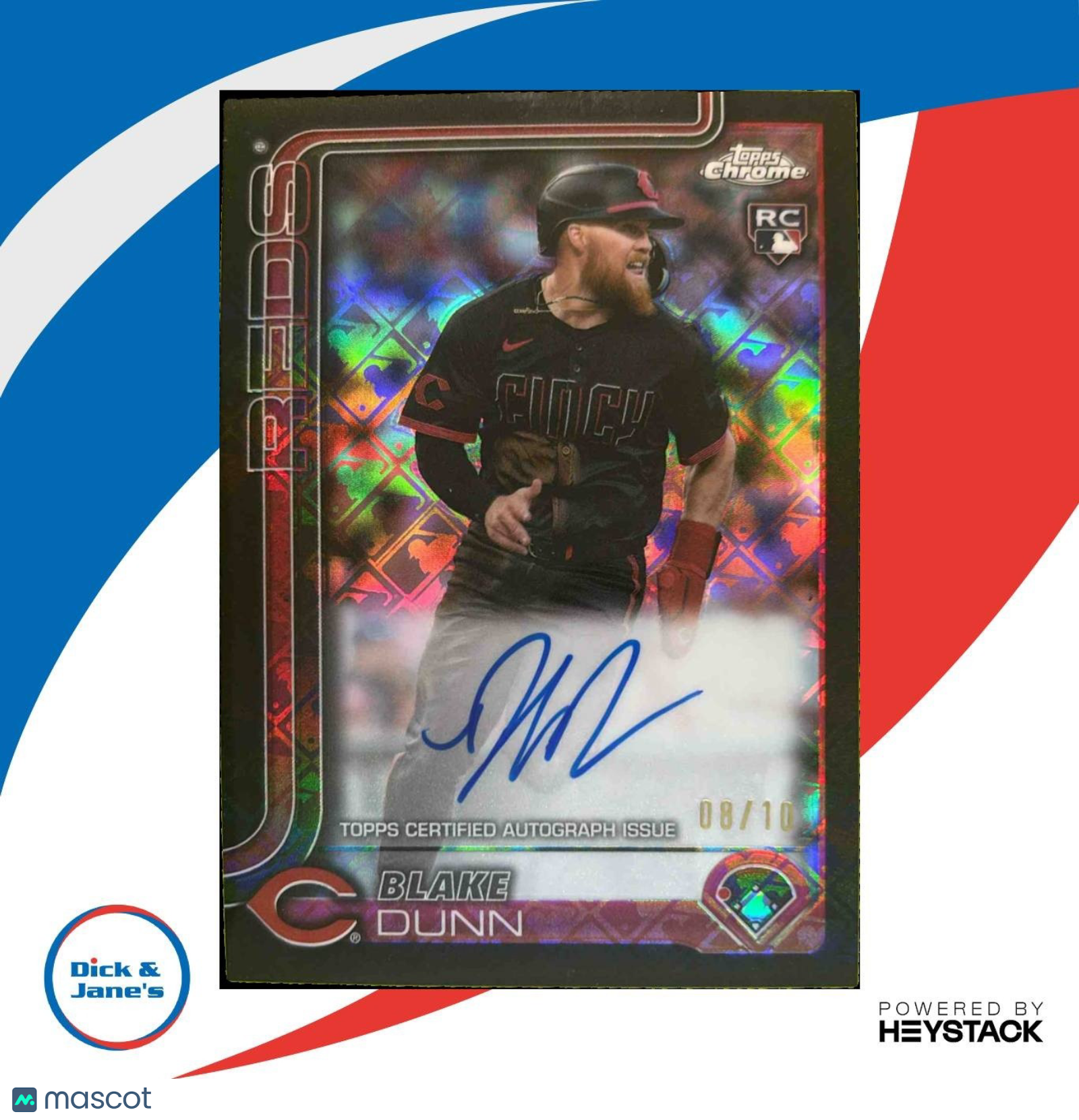2025 Topps Chrome LogoFractor Blake Dunn Black AUTO /10 RC Cincinnati Reds