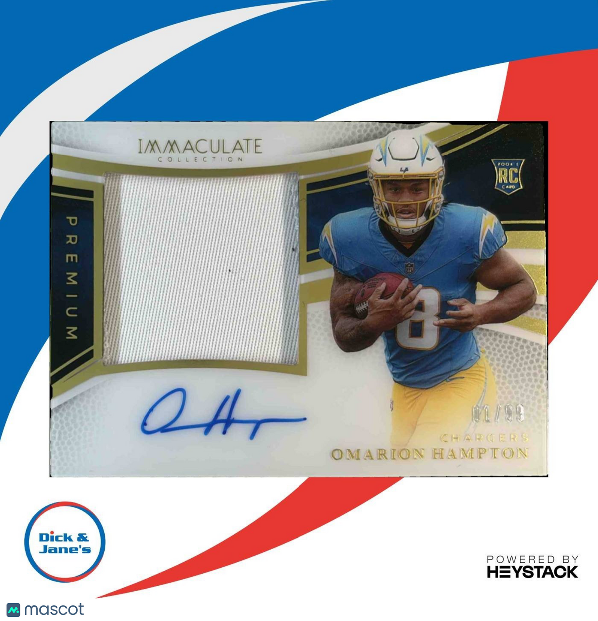 2025 Immaculate Collection Omarion Hampton Premium Patch Auto 1/99 RC Chargers