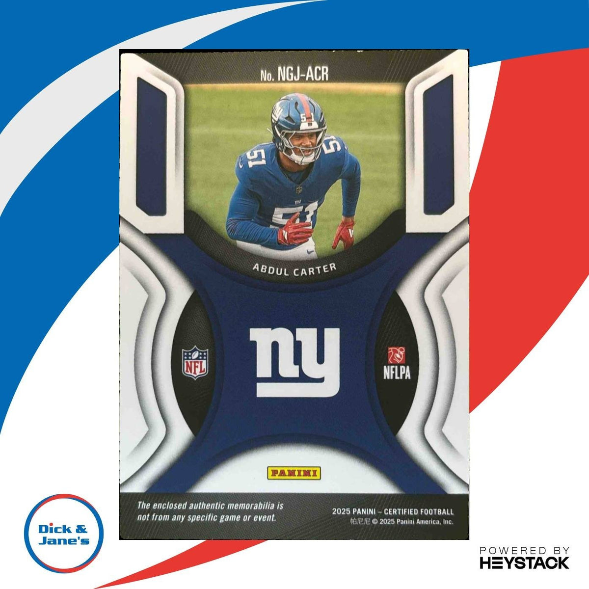 2025 Panini Certified Abdul Carter New Generation Jerseys Mirror Red /99 Giants