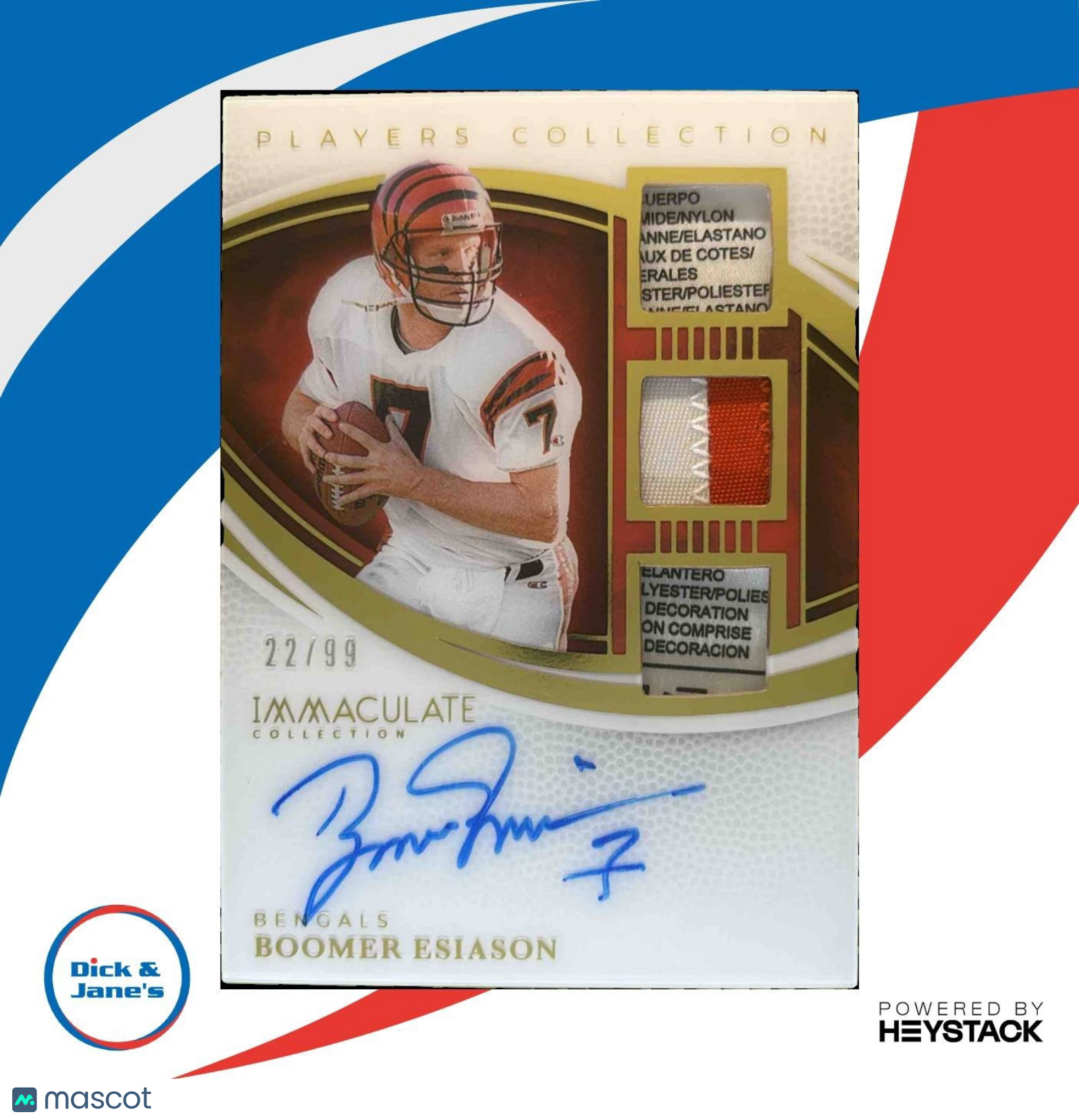 2025 Immaculate Collection Boomer Esiason Players Auto Triple Patch /99 Bengals