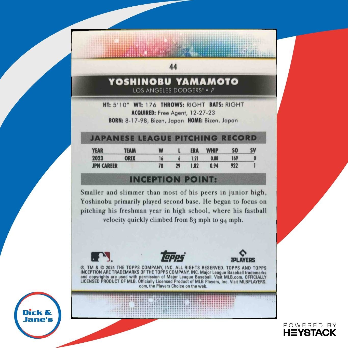2024 Topps Inception Yoshinobu Yamamoto #44 RC Los Angeles Dodgers