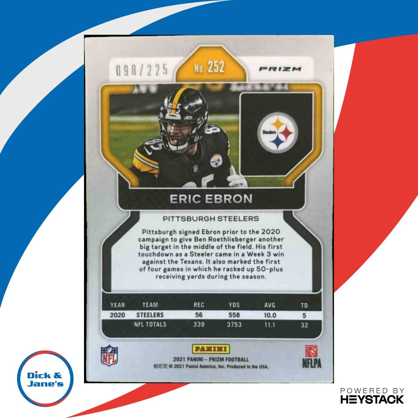 2021 Panini Prizm Eric Ebron Purple Ice 98/225 #252 Pittsburgh Steelers