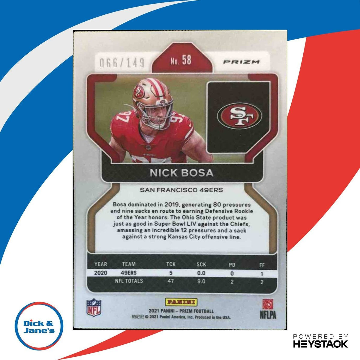 2021 Panini Prizm Nick Bosa Red Wave 66/149 #58 San Francisco 49ers