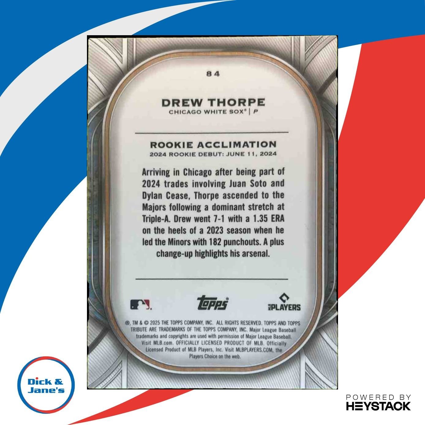 2025 Topps Tribute Drew Thorpe Blue 86/150 #84 RC Chicago White Sox