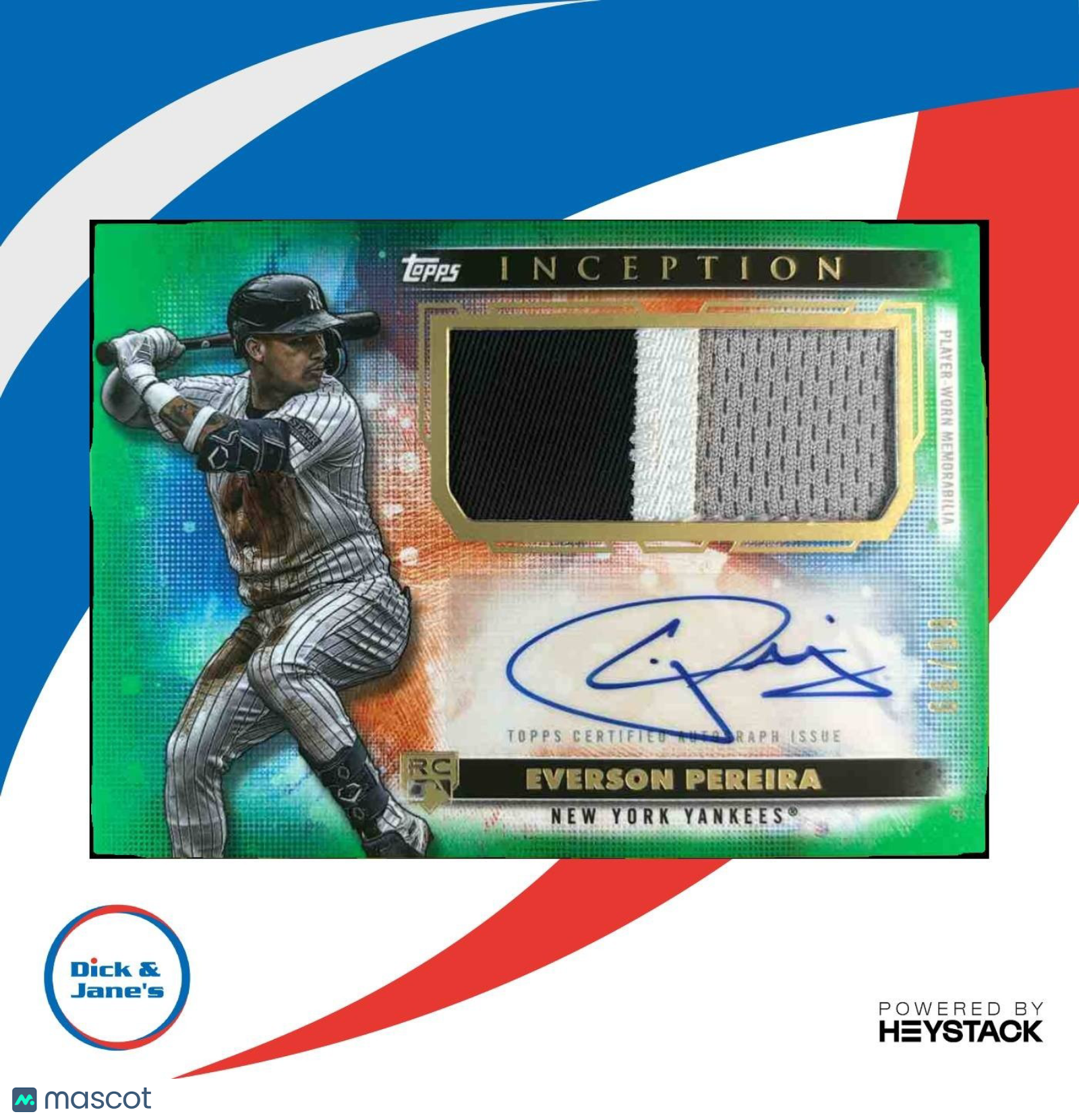 2024 Topps Inception Everson Pereira Auto Patch Green /99 RC New York Yankees