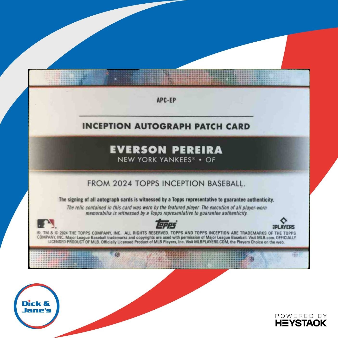 2024 Topps Inception Everson Pereira Auto Patch Green /99 RC New York Yankees