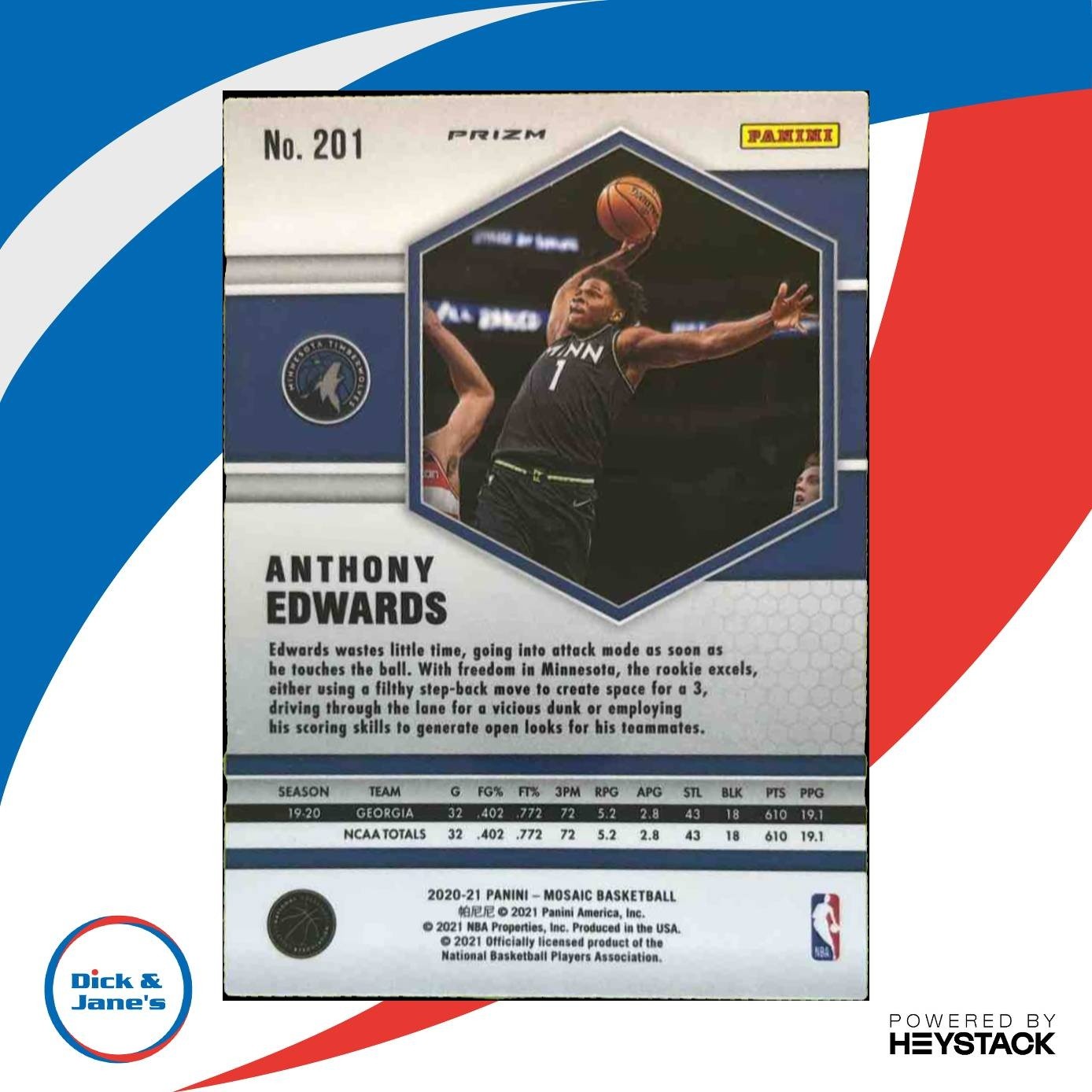 2020-21 Panini Mosaic Anthony Edwards Camo Pink #201 RC Minnesota Timberwolves