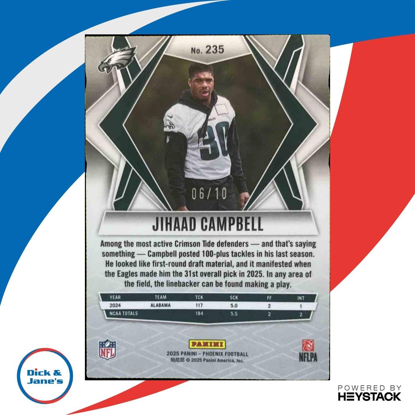 2025 Panini Phoenix Jihaad Campbell Gold 6/10 #235 RC Philadelphia Eagles