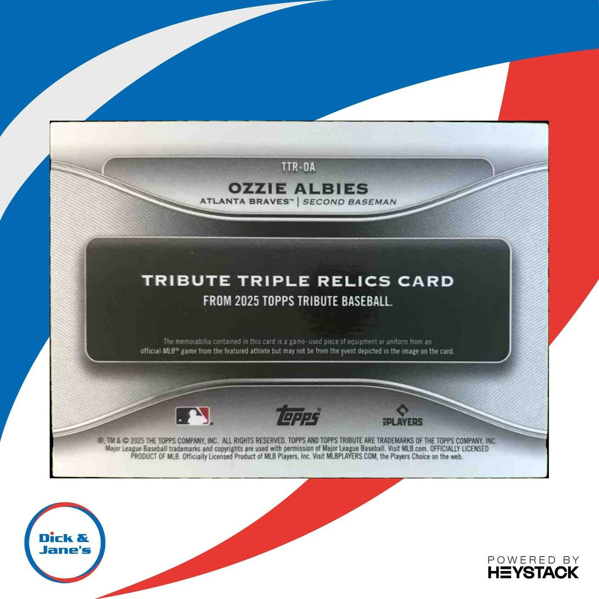 2025 Topps Tribute Ozzie Albies Triple Relics Red 2/10 Atlanta Braves