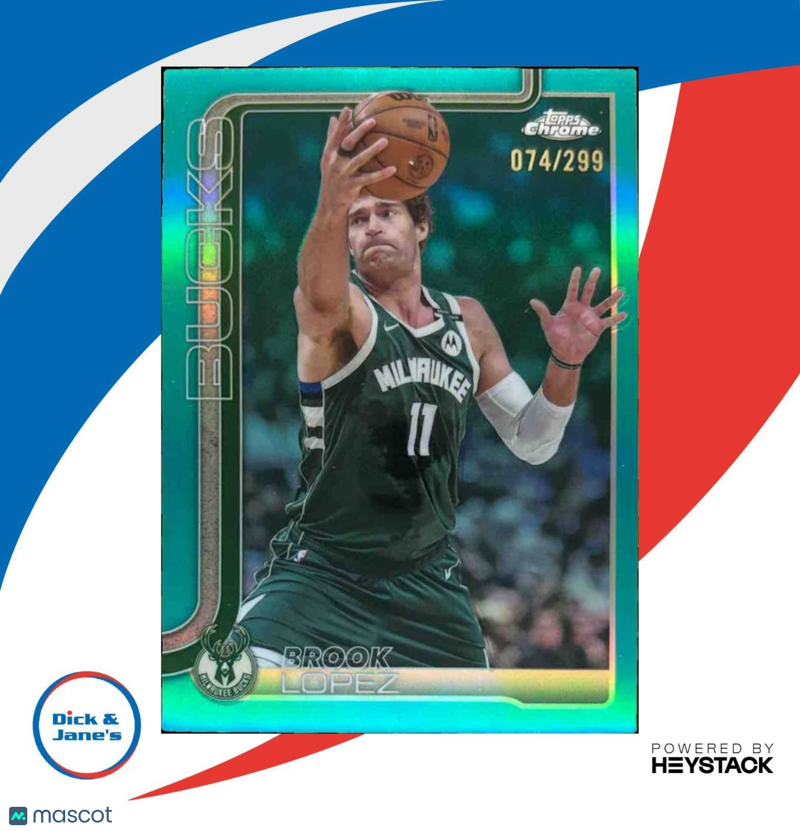 2025-26 Topps Chrome Brook Lopez Teal Refractor 74/299 #159 Milwaukee Bucks