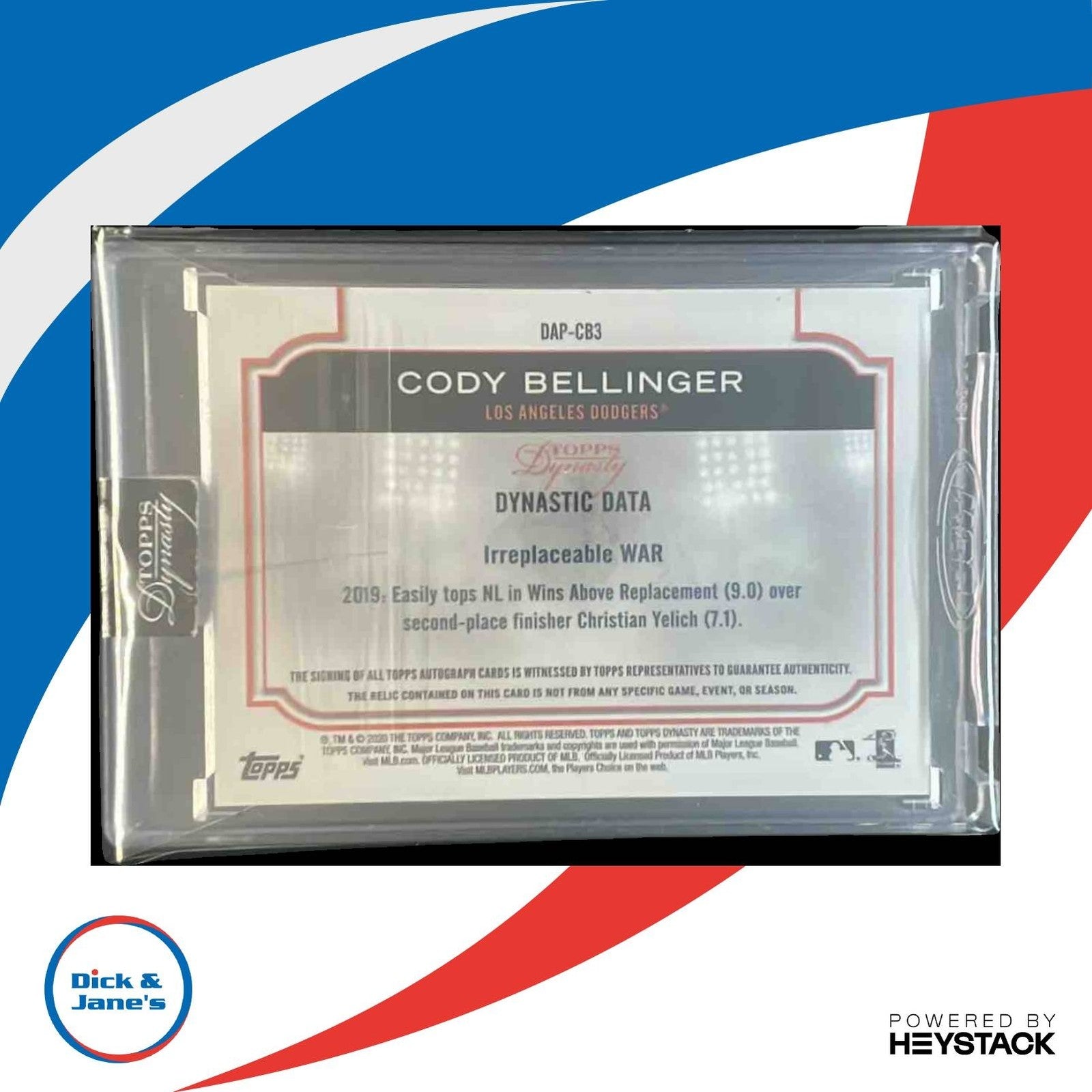 2020 Topps Dynasty Cody Bellinger Auto Patch 2/10 #DAP-CB3 Los Angeles Dodgers