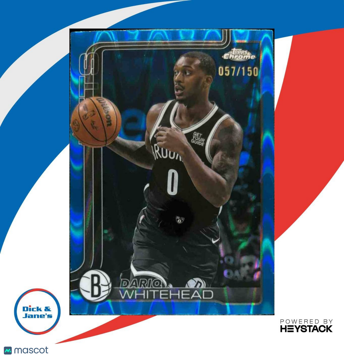 2025-26 Topps Chrome Dariq Whitehead Blue Wave Refractor /150 #91 Brooklyn Nets