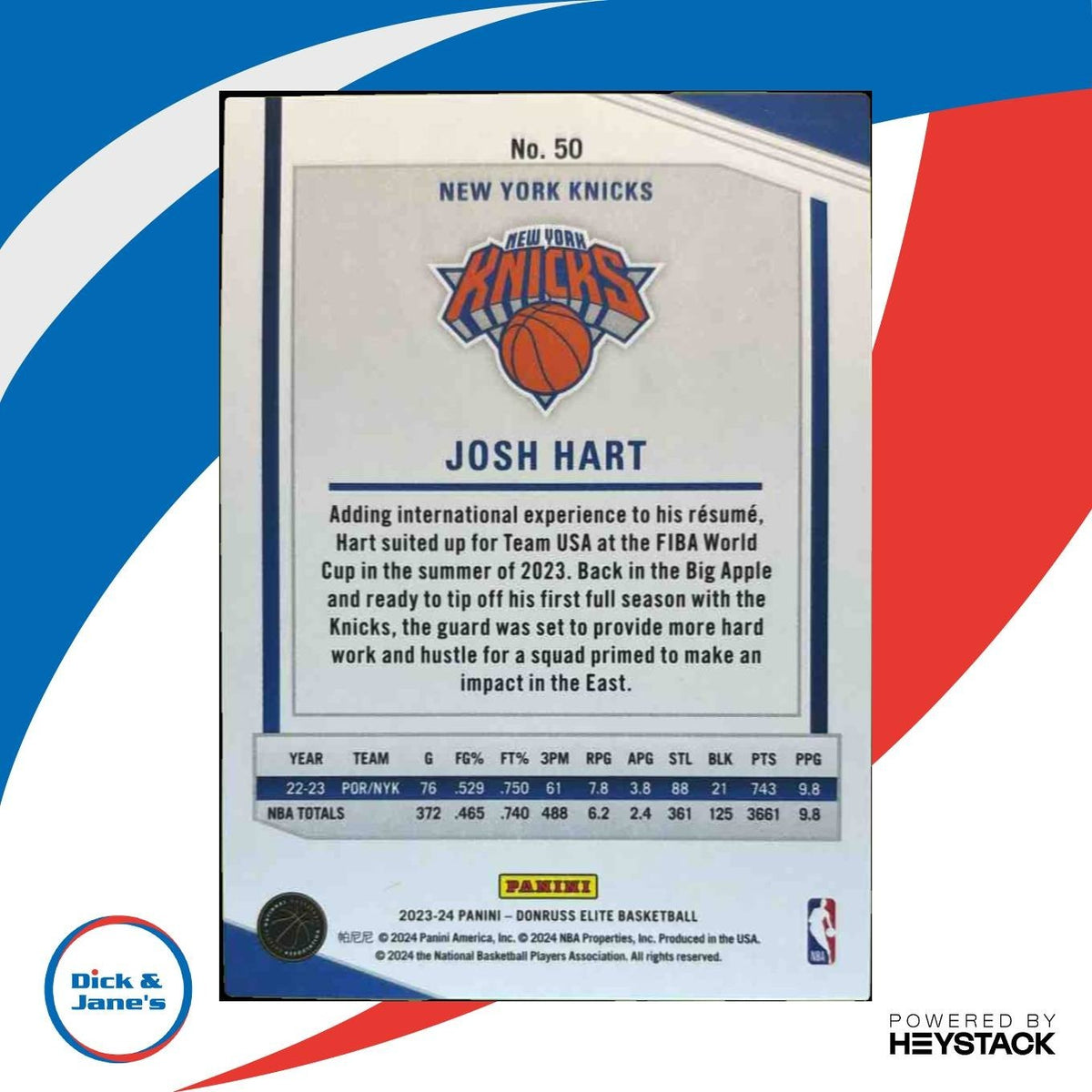 2023-24 Panini Donruss Elite Josh Hart Neon Green 35/75 #50 New York Knicks