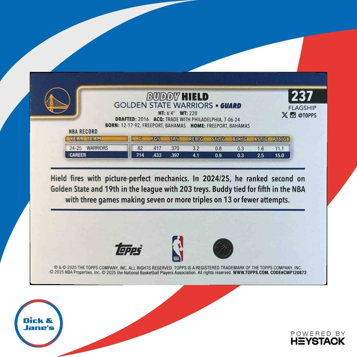 2025-26 Topps Buddy Hield Season Tip-Off Green Foil /99 #237 Warriors