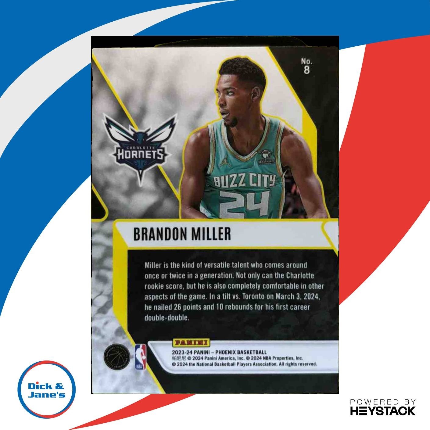 2023-24 Panini Phoenix Brandon Miller Fade To Black #8 RC Charlotte Hornets