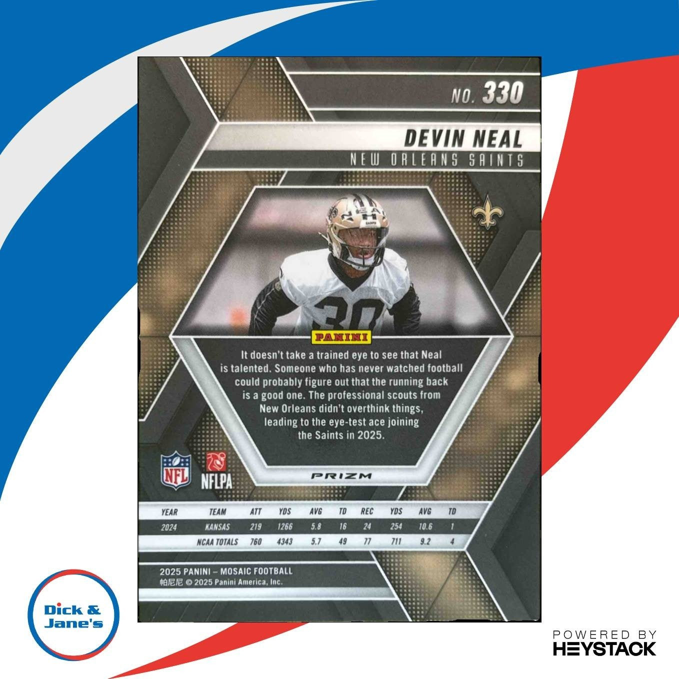 2025 Panini Mosaic Devin Neal Rookies Mosaic Prizm #330 RC New Orleans Saints