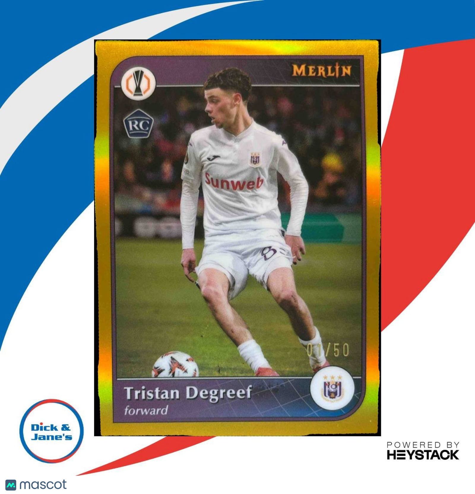 2024-25 Topps Merlin Chrome UEFA Club Competitions Tristan Degreef Gold 1/50