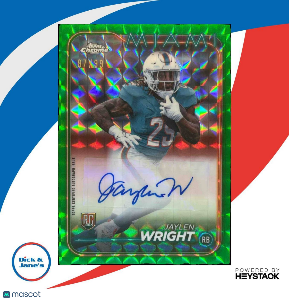 2024 Topps Chrome Jaylen Wright Auto Green Geometric /99 RC Miami Dolphins