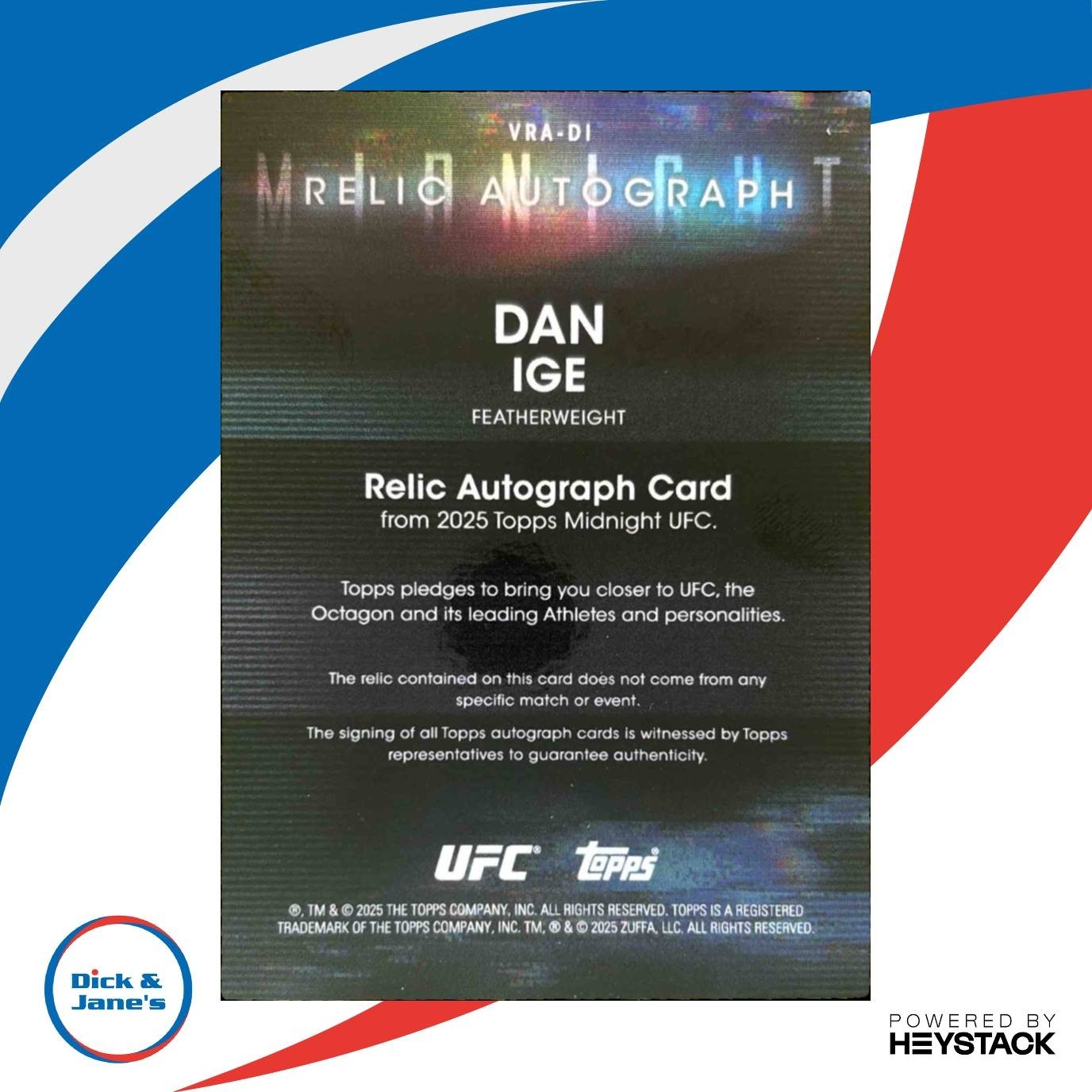 2025 Topps UFC Midnight Dan Ige Relic Auto Dusk /75